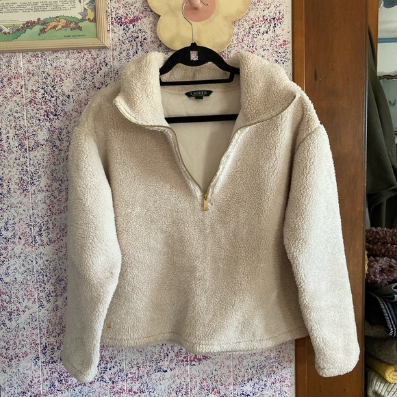 Ralph Lauren Cream Teddy Quarter Zip Sweatshirt - Picture 2 of 7